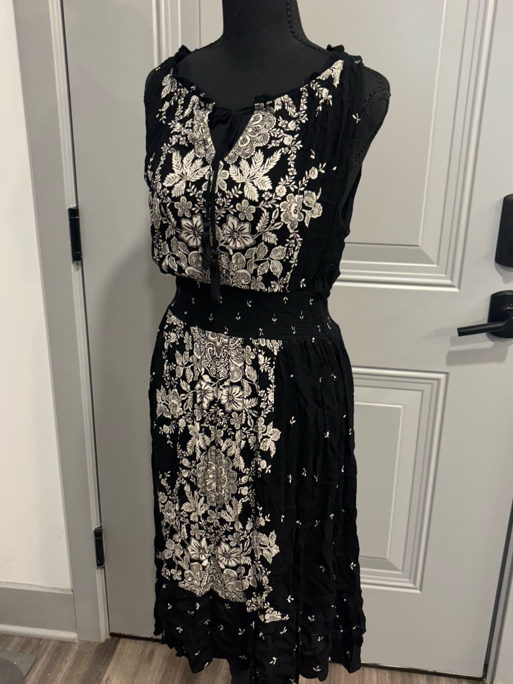 Bila Black Dress with White Floral Design